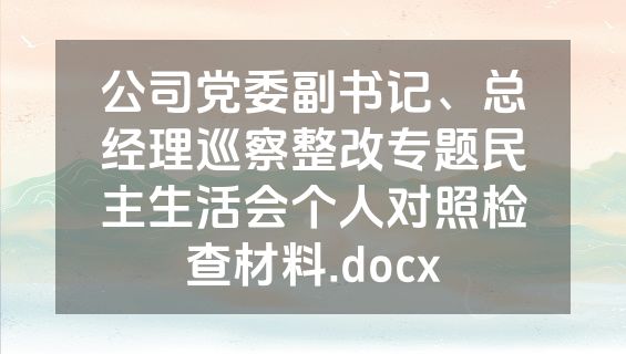 公司党委副书记、总经理巡察整改专题民主生活会个人对照检查材料.docx