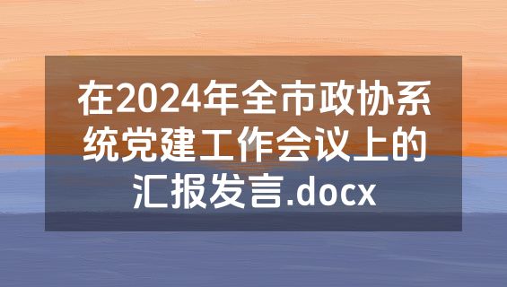 在2024年全市政协系统党建工作会议上的汇报发言.docx