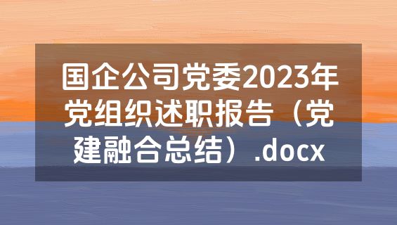 国企公司党委2023年党组织述职报告（党建融合总结）.docx