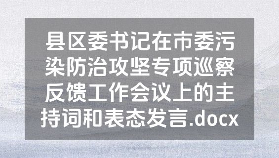 县区委书记在市委污染防治攻坚专项巡察反馈工作会议上的主持词和表态发言.docx