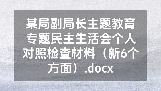某局副局长主题教育专题民主生活会个人对照检查材料（新6个方面）.docx