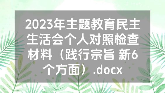 2023年主题教育民主生活会个人对照检查材料（践行宗旨 新6个方面）.docx