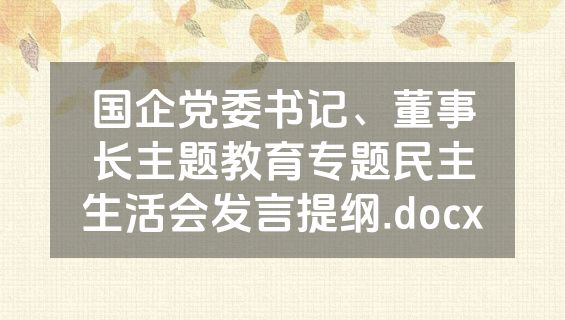 国企党委书记、董事长主题教育专题民主生活会发言提纲.docx