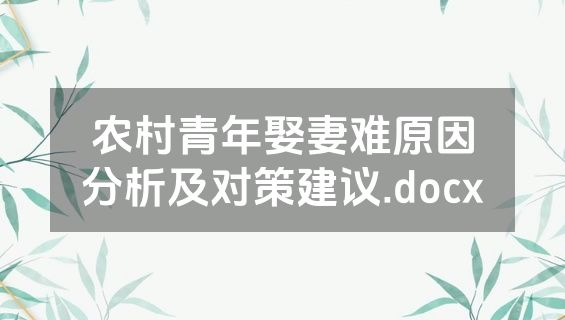 农村青年娶妻难原因分析及对策建议.docx