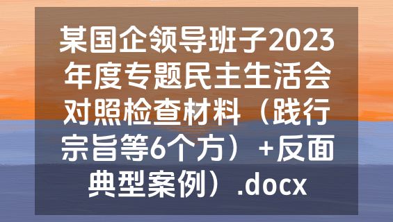 某国企领导班子2023年度专题民主生活会对照检查材料（践行宗旨等6个方）+反面典型案例）.docx