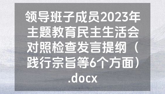 领导班子成员2023年主题教育民主生活会对照检查发言提纲（践行宗旨等6个方面）.docx