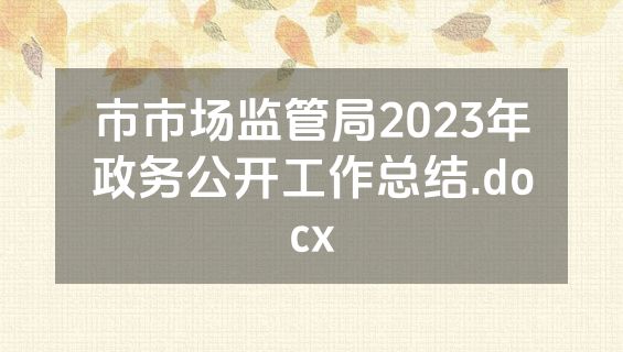 市市场监管局2023年政务公开工作总结.docx