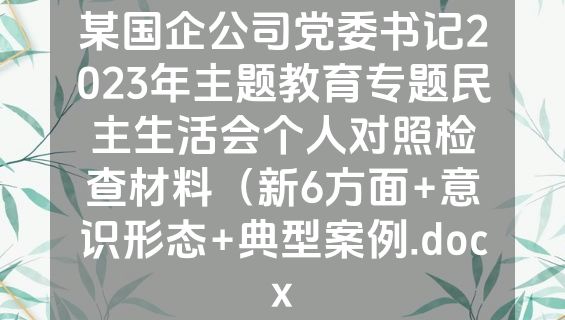 某国企公司党委书记2023年主题教育专题民主生活会个人对照检查材料（新6方面+意识形态+典型案例.docx
