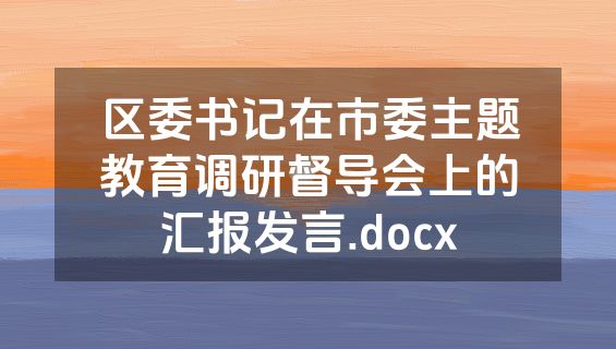 区委书记在市委主题教育调研督导会上的汇报发言.docx