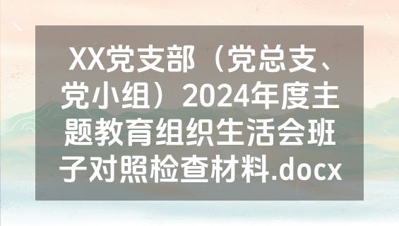 XX党支部（党总支、党小组）2024年度主题教育组织生活会班子对照检查材料.docx