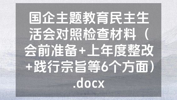 国企主题教育民主生活会对照检查材料（会前准备+上年度整改+践行宗旨等6个方面）.docx