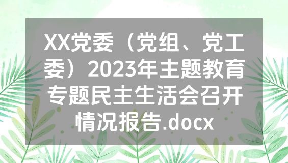XX党委（党组、党工委）2023年主题教育专题民主生活会召开情况报告.docx