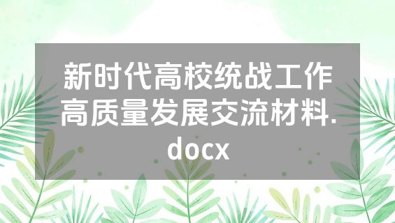 新时代高校统战工作高质量发展交流材料.docx