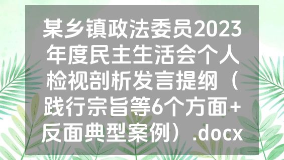 某乡镇政法委员2023年度民主生活会个人检视剖析发言提纲（践行宗旨等6个方面+反面典型案例）.docx