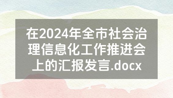 在2024年全市社会治理信息化工作推进会上的汇报发言.docx