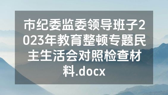 市纪委监委领导班子2023年教育整顿专题民主生活会对照检查材料.docx