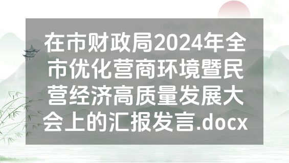 在市财政局2024年全市优化营商环境暨民营经济高质量发展大会上的汇报发言.docx