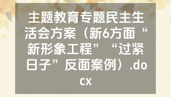 主题教育专题民主生活会方案（新6方面“新形象工程”“过紧日子”反面案例）.docx