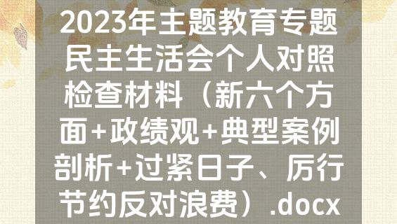 2023年主题教育专题民主生活会个人对照检查材料（新六个方面+政绩观+典型案例剖析+过紧日子、厉行节约反对浪费）.docx