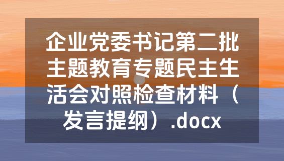 企业党委书记第二批主题教育专题民主生活会对照检查材料（发言提纲）.docx