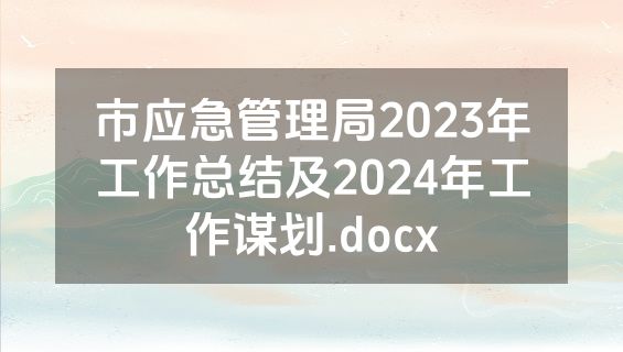 市应急管理局2023年工作总结及2024年工作谋划.docx