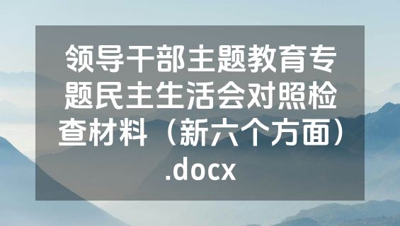 领导干部主题教育专题民主生活会对照检查材料（新六个方面）.docx