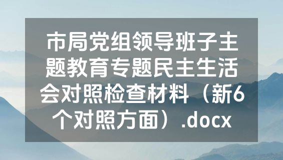 市局党组领导班子主题教育专题民主生活会对照检查材料（新6个对照方面）.docx