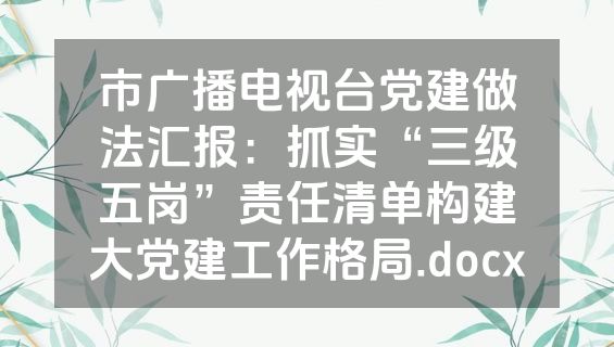 市广播电视台党建做法汇报：抓实“三级五岗”责任清单构建大党建工作格局.docx