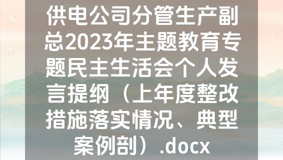 供电公司分管生产副总2023年主题教育专题民主生活会个人发言提纲（上年度整改措施落实情况、典型案例剖）.docx