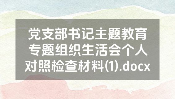 党支部书记主题教育专题组织生活会个人对照检查材料(1).docx