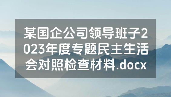 某国企公司领导班子2023年度专题民主生活会对照检查材料.docx