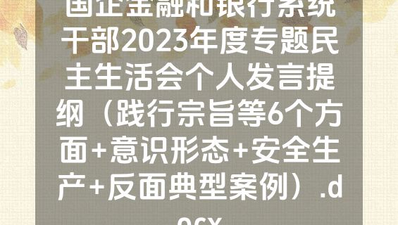 国企金融和银行系统干部2023年度专题民主生活会个人发言提纲（践行宗旨等6个方面+意识形态+安全生产+反面典型案例）.docx