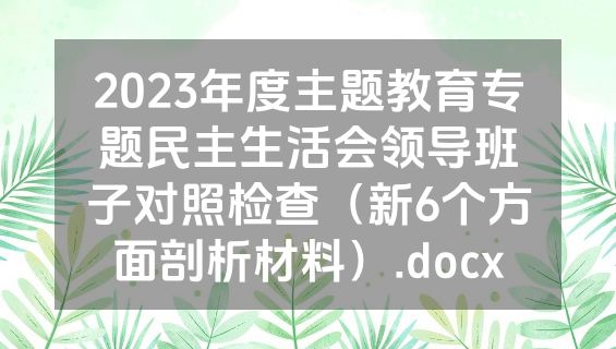 2023年度主题教育专题民主生活会领导班子对照检查（新6个方面剖析材料）.docx