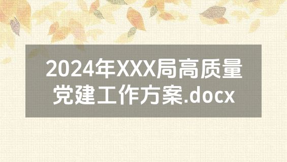 2024年XXX局高质量党建工作方案.docx