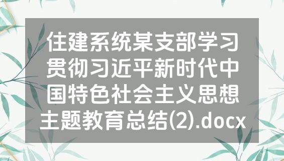 住建系统某支部学习贯彻习近平新时代中国特色社会主义思想主题教育总结(2).docx