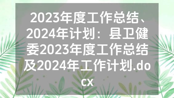 2023年度工作总结、2024年计划：县卫健委2023年度工作总结及2024年工作计划.docx