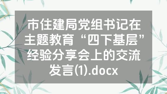 市住建局党组书记在主题教育“四下基层”经验分享会上的交流发言(1).docx