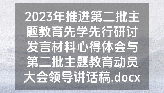 2023年推进第二批主题教育先学先行研讨发言材料心得体会与第二批主题教育动员大会领导讲话稿.docx