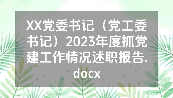 XX党委书记（党工委书记）2023年度抓党建工作情况述职报告.docx