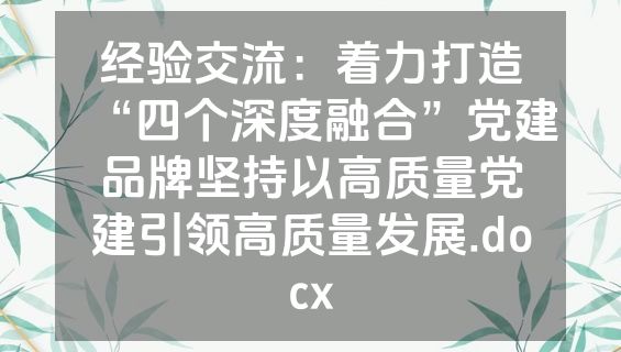 经验交流：着力打造“四个深度融合”党建品牌坚持以高质量党建引领高质量发展.docx