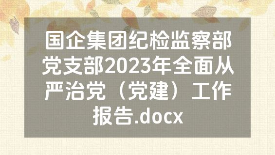 国企集团纪检监察部党支部2023年全面从严治党（党建）工作报告.docx
