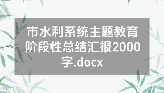 市水利系统主题教育阶段性总结汇报2000字.docx