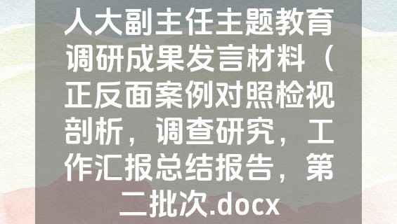 人大副主任主题教育调研成果发言材料（正反面案例对照检视剖析，调查研究，工作汇报总结报告，第二批次.docx