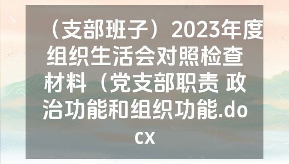（支部班子）2023年度组织生活会对照检查材料（党支部职责 政治功能和组织功能.docx