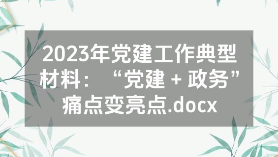 2023年党建工作典型材料：“党建＋政务”痛点变亮点.docx