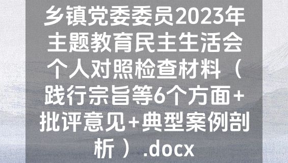 乡镇党委委员2023年主题教育民主生活会个人对照检查材料（践行宗旨等6个方面+批评意见+典型案例剖析 ）.docx