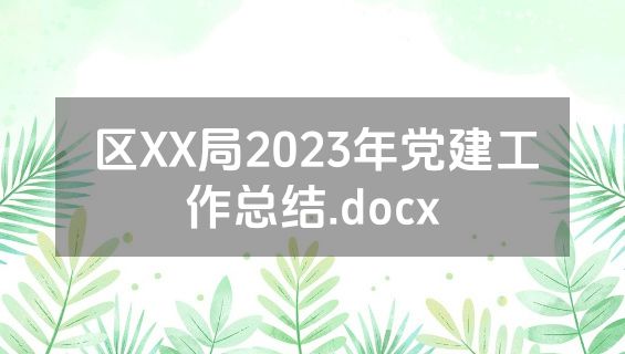 区XX局2023年党建工作总结.docx