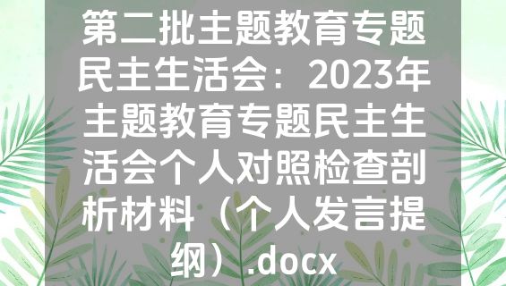 第二批主题教育专题民主生活会：2023年主题教育专题民主生活会个人对照检查剖析材料（个人发言提纲）.docx
