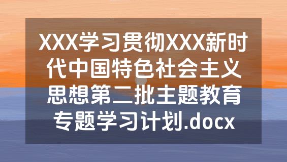 XXX学习贯彻XXX新时代中国特色社会主义思想第二批主题教育专题学习计划.docx