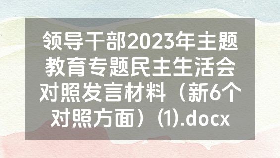 领导干部2023年主题教育专题民主生活会对照发言材料（新6个对照方面）(1).docx